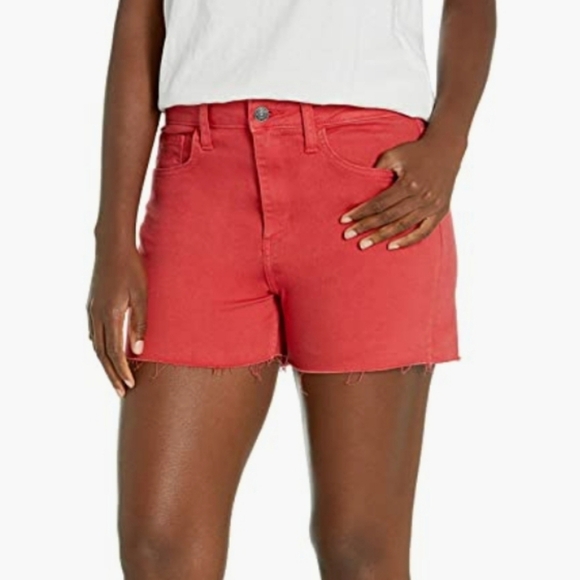 Sam Edelman The Stiletto High Rise Stretch Shorts Cherry Raw Hem Stretch Comfort - Picture 1 of 11